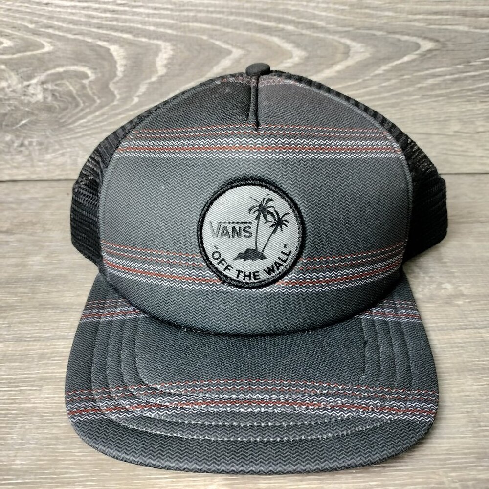 Vans Off The Wall Foam Trucker Hat Gray Black Mesh Snapback Circle Patch Logo